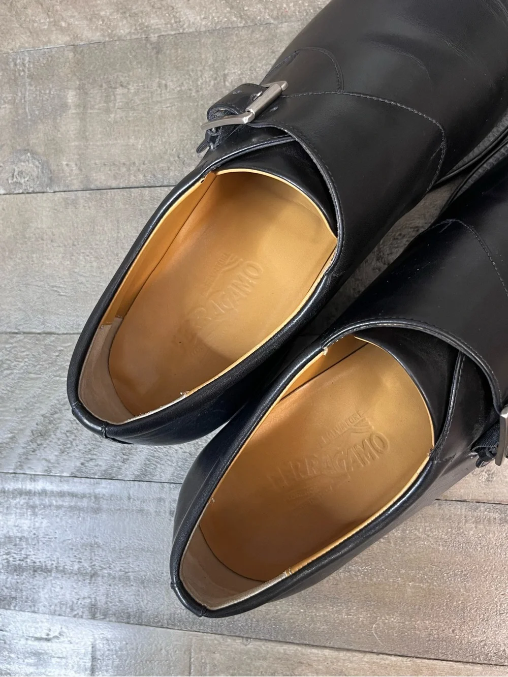 Salvatore Ferragamo Mens Single Monk Strap Leather Shoes Black Size 13 D